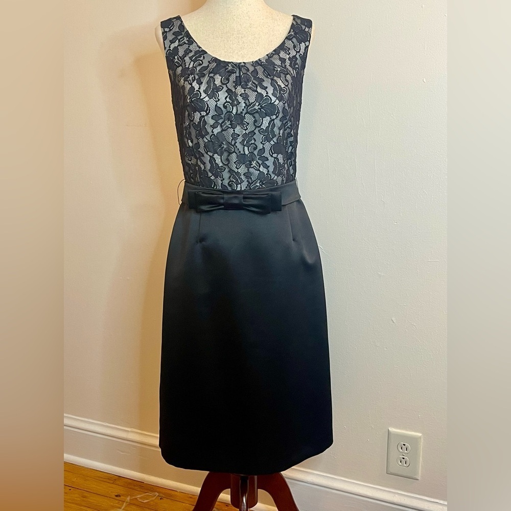 Tahari Arthur S Levine Black Lace & Satin Cocktail Dress Bow Waist Sz 6